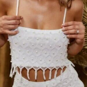 12th Tribe - Aria Pearl Embellished Crop Top - Small